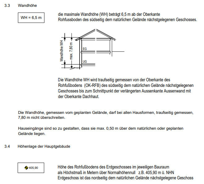Technische Zeichnung zeigt Wandhöhe und Etagenangaben EG/UG im Hausbau.