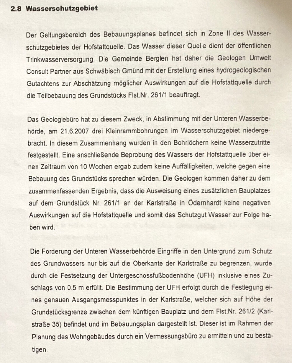 Seiten eines Textdokuments über Wasserschutzgebiet und Grundwasser.