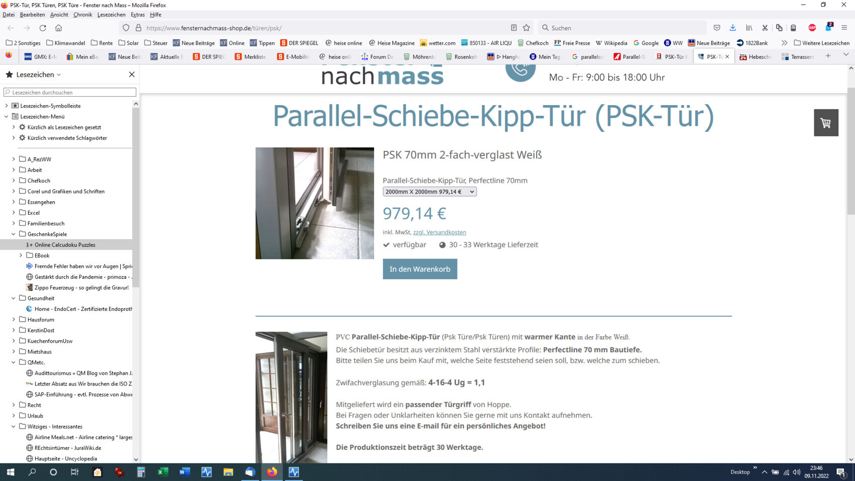 Parallel-Schiebe-Kipp-Tür (PSK-Tür) im geöffneten Zustand neben Fenster.