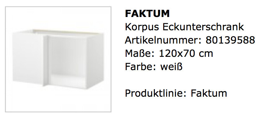 Weißer Eckunterschrank-Korpus aus Faktum Küchenlinie, Maße 120x70 cm