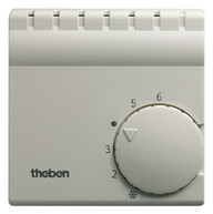 Weisser Thermostat mit Rundknopf und Theben-Logo zur Heizungssteuerung