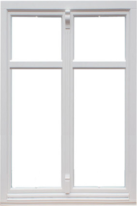 Weißes Doppel-Fenster mit zwei Flügeln und zentralem Rahmen