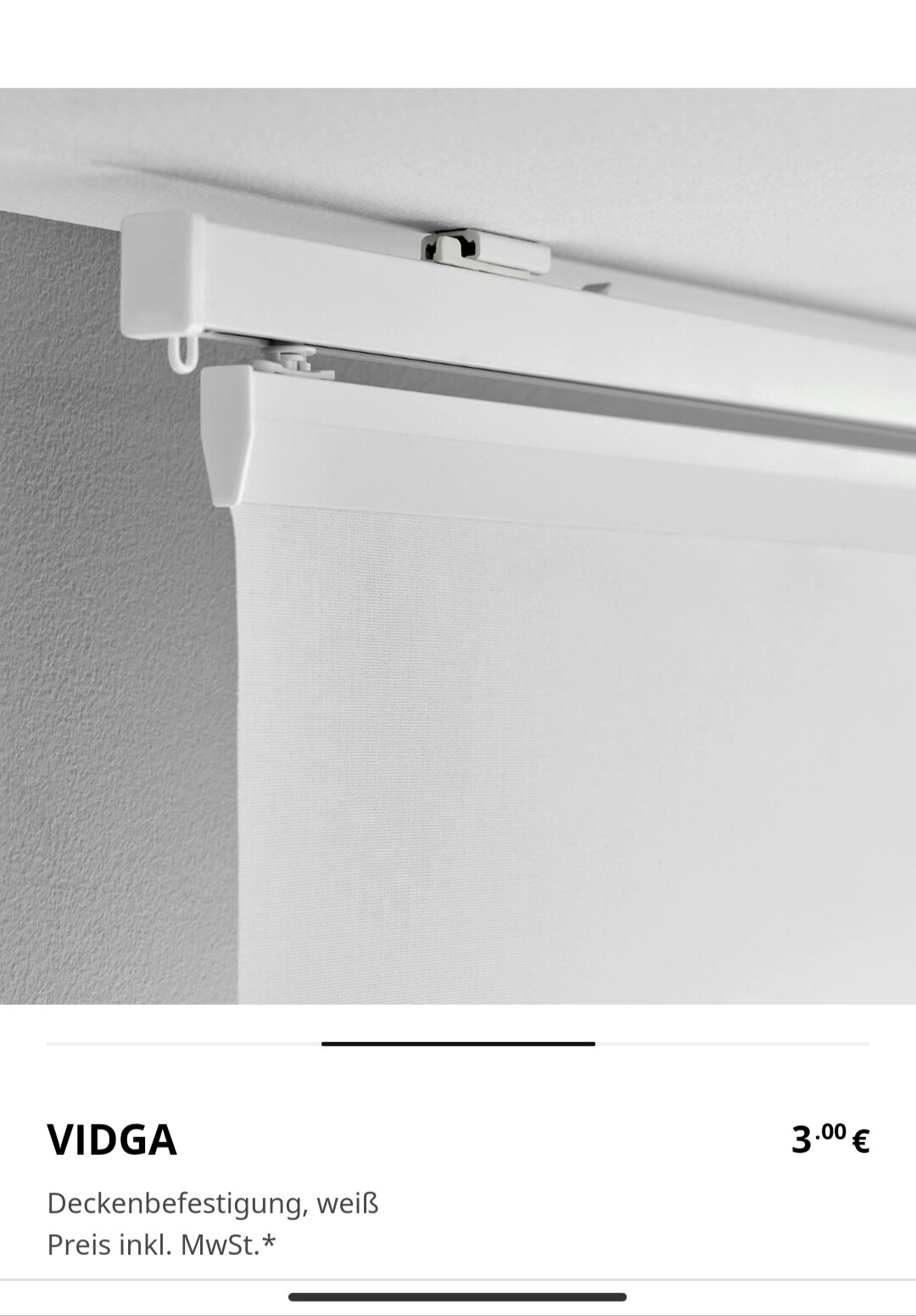 Vidga Deckenbefestigung weiß mit Rollladen-Aufroller an der Decke, Nahaufnahme