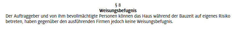 Dokumentensektion Weisungsbefugnis Abschnitt 8 im Vertragstext