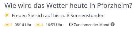 Wettervorhersage für Pforzheim mit Sonnensymbolen und Uhrzeiten