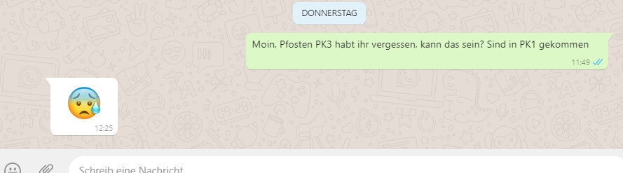 Screenshot eines WhatsApp-Chats mit grüner Nachricht und weinendem Emoji