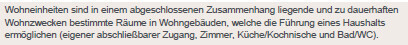 Definition von Wohneinheiten in abgeschlossenen Wohngebäuden mit Zimmern Küche und Bad
