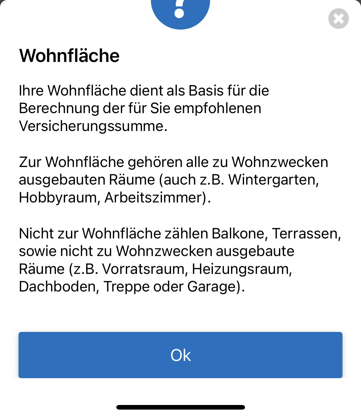 Text erklärt Wohnfläche als Basis der Versicherungsberechnung mit Beispielen