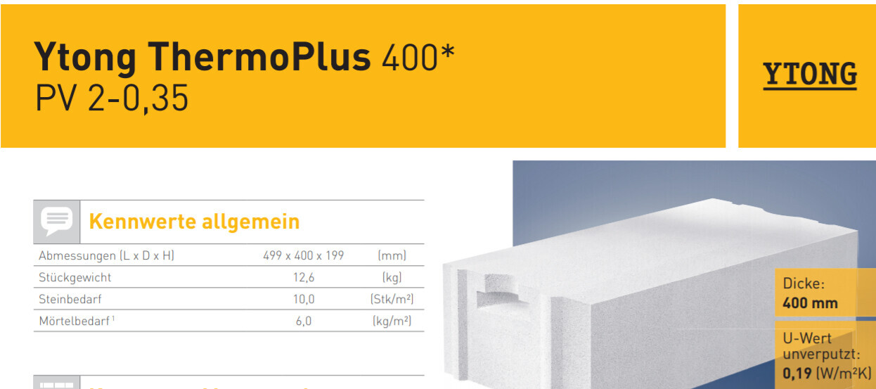 Ytong ThermoPlus 400* Produktdatenblatt: 400 mm Dicke Block, Kennwerte, 3D-Blockansicht
