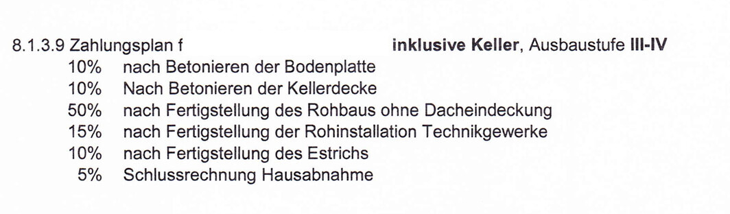 Zahlungsplan für Baufinanzierung mit Baufortschritt und Abschlagszahlungen