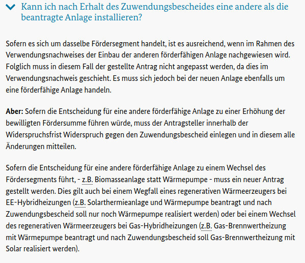 Frage zur Änderung der beantragten Förderanlage nach Bewilligung