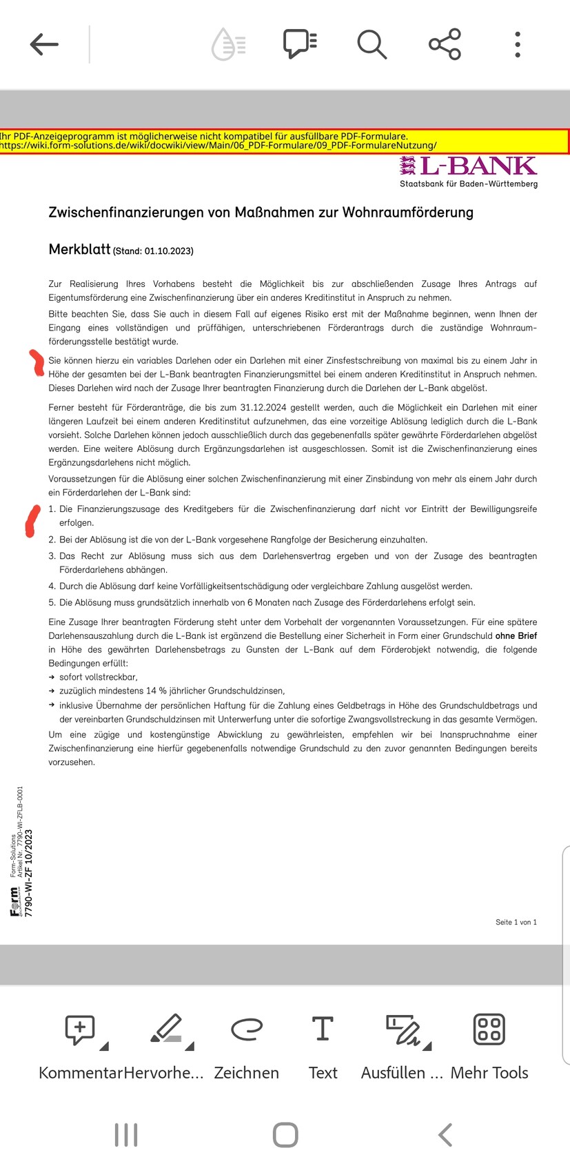 L-Bank Merkblatt zu Zwischenfinanzierungen für Wohnraumförderung (Stand 01.10.2023)